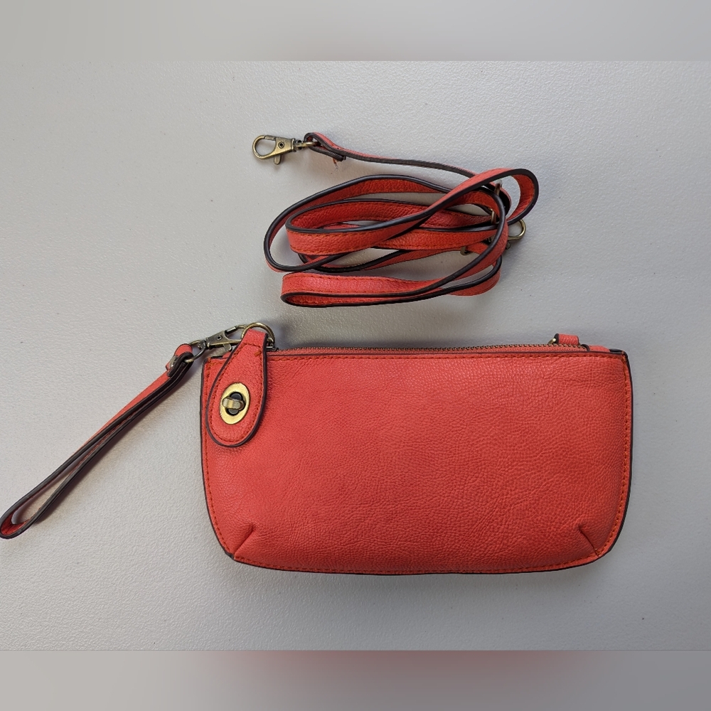 Joy Susan Crossbody Purse Wristlet Vegan Leather Orange Convertible Small Lock